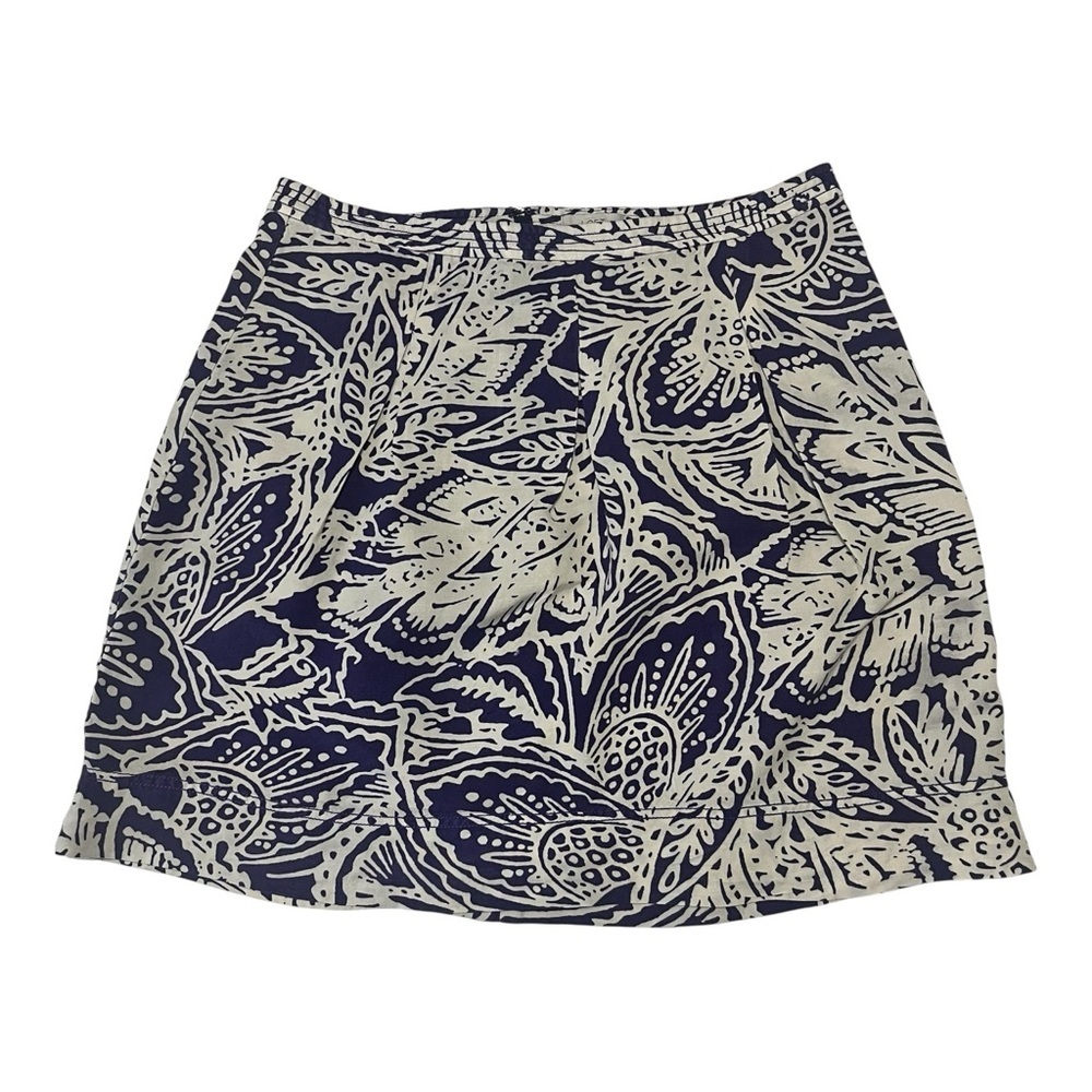LOFT Tropical Leaf Print Linen Blend Skirt - Purple/White